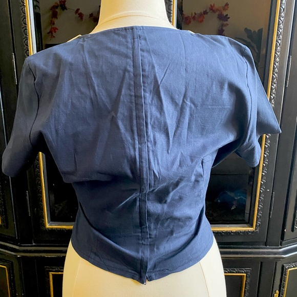 XXL Collectif Wrap Blouse Navy and White Vintage Retro style blouse - Picture 3 of 7